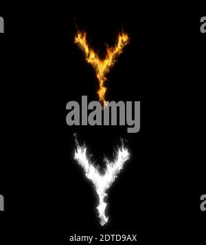 3D illustration of the letter on fire on black background with alpha layer Stock Photo