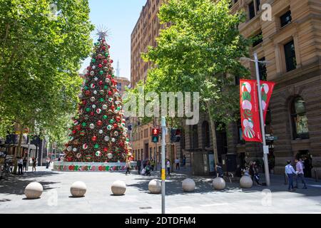 Christmas Tree in Martin Place Sydney city centre on a summers day,Sydney,Australia Stock Photo