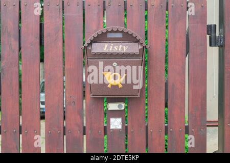 Warsaw, Poland - June 16, 2020: Original mailbox for letters and newspapers. Metal mail box Stock Photo