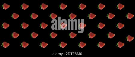 Strawberry pattern background on black. Blank for design. Wallpaper on a strawberry background Stock Photo