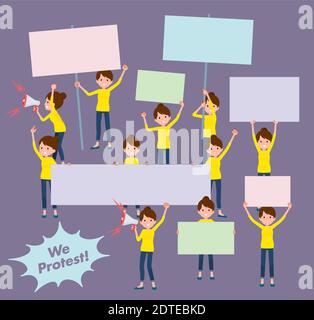 A set of women protesting.It's vector art so it's easy to edit. Stock Vector