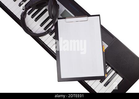 A sheet of blank A4 paper on the piano Stock Photo