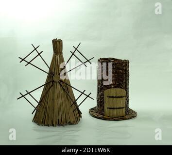 Handmade crafts from old newspapers side view. Bottle stand Stock Photo