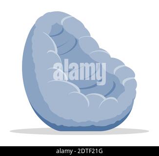 Grey bean bag isolated on white. Comfortable fluffy chair. Beanbag soft pouf. Bag stuffed with fabric. Modern office or home furniture. Vector illustration in flat style Stock Vector
