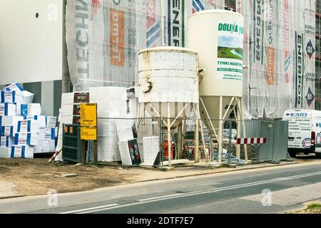Warsaw, Poland - July 21, 2020:  Styrofoam is stacked in a pile at a construction site. Polyfoam for insulation of premises and residential buildings Stock Photo