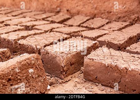 Handmade paving stones, clay bricks Stock Photo