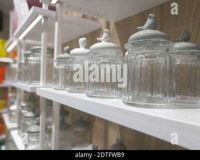 Close-up Of Glass Jars On Shelf For Sale In Store