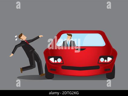 Businessman in danger of a car accident. Concept of careless driving. Vector illustration. Stock Vector
