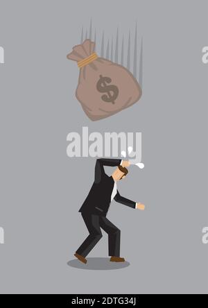 Crisis Concept illustration - Falling stack of money on businessman. Business concept on falling currency. Stock Vector