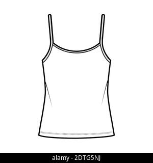 Set of Camisoles scoop neck cotton-jersey top technical fashion  illustration with adjustable straps, slim, oversized fit, crop and tunic  length. Flat tank front white color. Women men CAD mockup Stock Vector Image