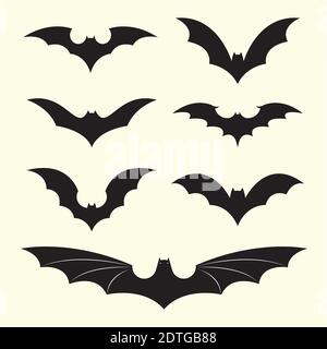 Silhouettes of bats set on white background, Vector set of bats on an ...