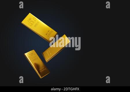 Black background and gold bars 3d illustration Stock Photo