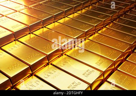 Many Gold bars or Ingot 3d illustration Stock Photo