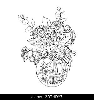 vase with flowers in the style of sketching Stock Vector