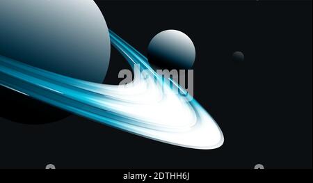 illustration of a planet with rings and satellite, abstract space background, wallpaper design Stock Vector