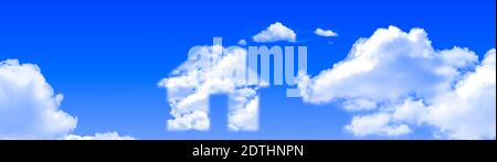 House shape in clouds concept on a bright blue sky day panoramic Stock Photo