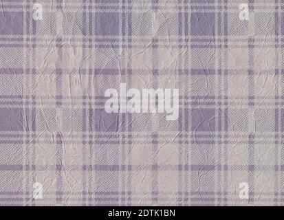 Lilac colored crumpled wrapping paper. Checkered. Wrinkled. Creased. Background. Grey. Pastels Stock Photo