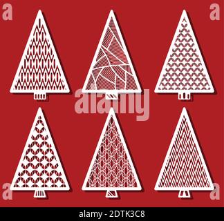 Christmas trees for laser cutting. New Year card. Simple Abstract shapes. Stock Vector