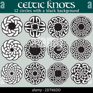 Set of 12 circles with celtic patterns to use in tattoos or designs. Stock Vector
