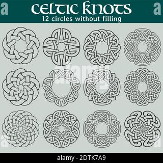 Set of 12 circles with celtic patterns to use in tattoos or designs. Stock Vector