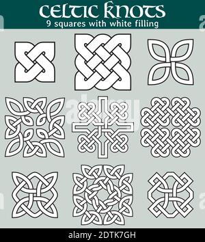 Set of 9 squares with celtic patterns to use in tattoos or designs. Stock Vector