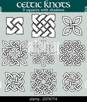 Set of 9 squares with celtic patterns to use in tattoos or designs. Stock Vector