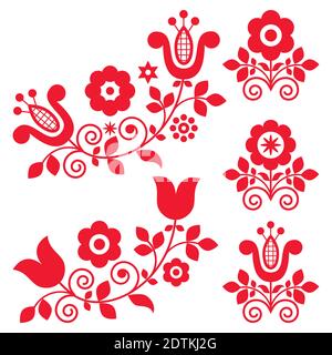 Polish folk art vector design elements set with flowers - perfect for ...