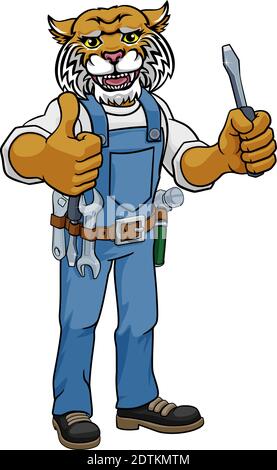 Wildcat Electrician Handyman Holding Screwdriver Stock Vector