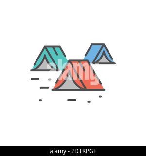 Illegal immigrants camping color line icon. Editable stroke. Stock Vector