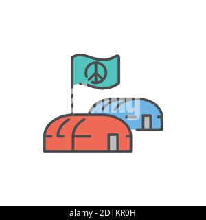 Illegal immigrants camping color line icon. Editable stroke. Stock Vector
