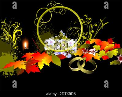 Autumnal background with wedding rings Stock Vector
