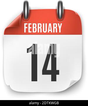 February 14 calendar icon isolated on white background. Valentines day. Stock Vector