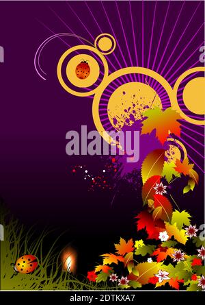 Grunge autumn floral background, colored illustration Stock Vector