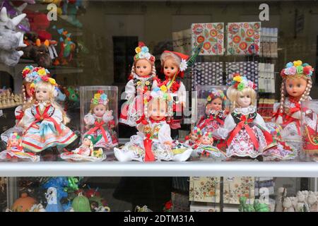 Cracow. Krakow. Poland. Cracow regional costume dolls. Stock Photo