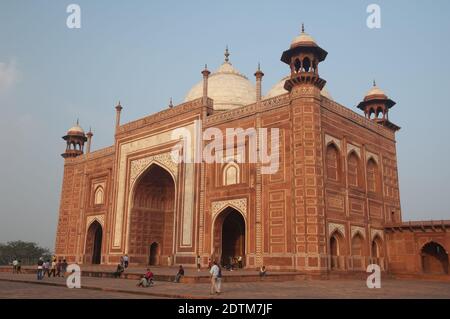 Red sandstone mosque in the Taj Mahal complex. Agra. Uttar Pradesh. India. Stock Photo