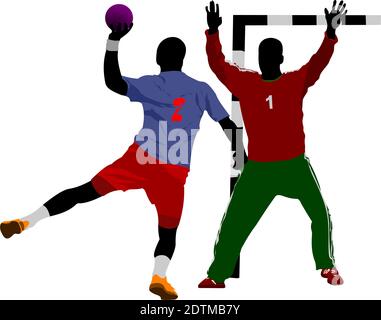 Handball players silhouette. Vector colored illustration Stock Vector