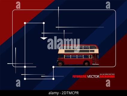 Vector abstract black hi-tech background double decker bus silhouette Stock Vector