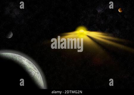 Computer generated fantasy image of an exploding supernova with plants in deep space Stock Photo