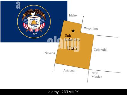 State New Utah of Usa flag and map, vector illustration Stock Vector