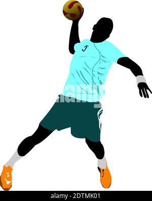 Handball players silhouette. Vector colored illustration Stock Vector