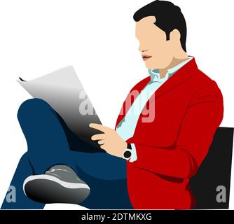 Businessman sitting and reading newspaper. Stock Vector