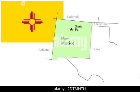 State New Mexico of Usa flag and map, vector illustration Stock Vector
