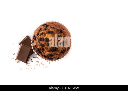 Just baked chocolate muffin isolated on white background Stock Photo
