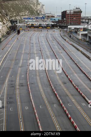 A view of the check-in lanes at the Port of Dover in Kent after a ...