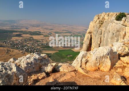 View from  Arbel cliff plateau, popular tourist site in Northern Israel, near  Tiberias city. Stock Photo