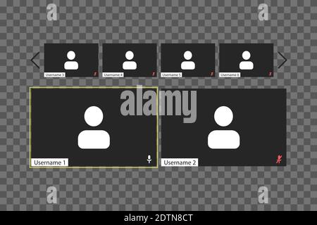 Video conferencing user interface template with individual windows on a transparent background. Four users. Stock Vector
