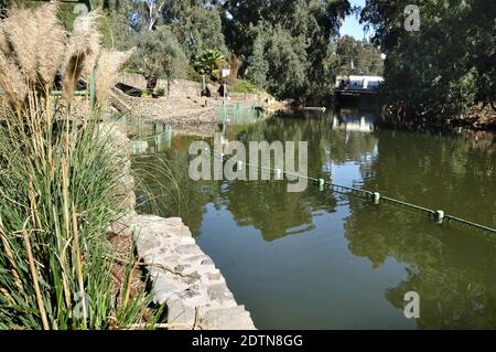 Baptismal site at Jordan river shore. Israel. Stock Photo