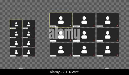 Template video conference user interface, video conference calls window overlay.Nine users. Stock Vector