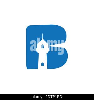 Letter B Lighthouse logo vector image. Lighthouse with letter B in negative space design logo vector image Stock Vector
