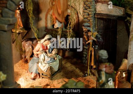 christmas scene, showing nativity scene with baby Jesus - end of year representation - selective focus Stock Photo